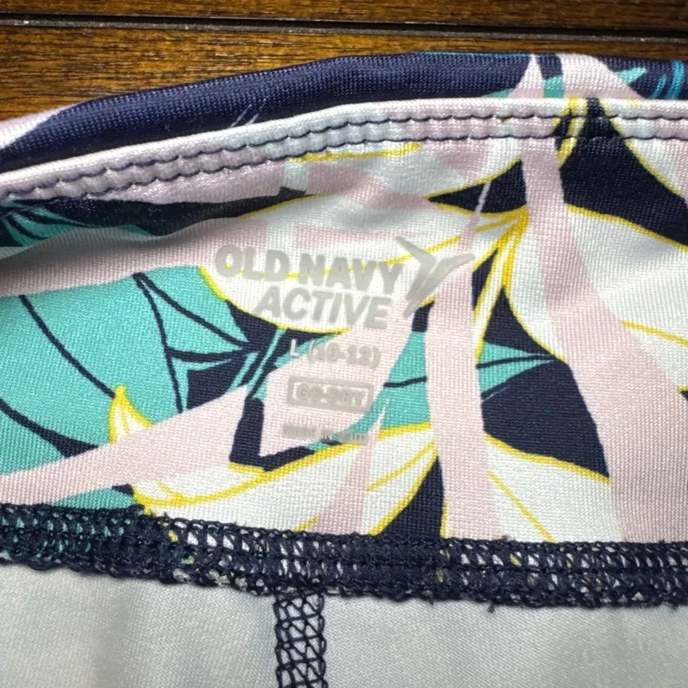 Old Navy Active Youth Girls Cropped Leggings Tropical Leaf Navy Size Large 10-12